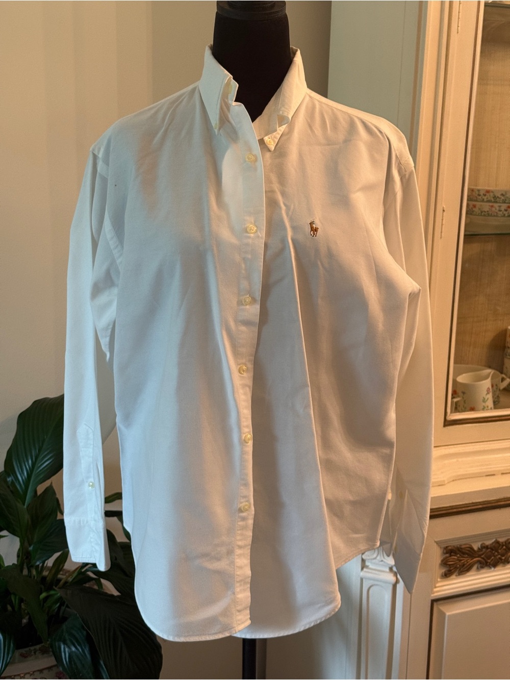 Ralph Lauren White Button-Down Oxford Shirt with Pony Logo